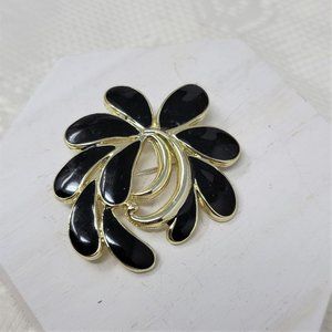 Vintage Goldtone Black Enamel Pin Brooch